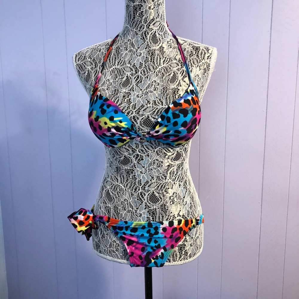Rainbow animal print bikini set